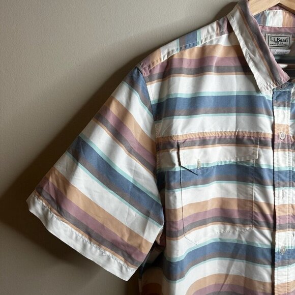 LL Bean Button Up Short Sleeve Shirt Mens XL Mulitcolor Striped Fishing Outdoor - Picture 3 of 12